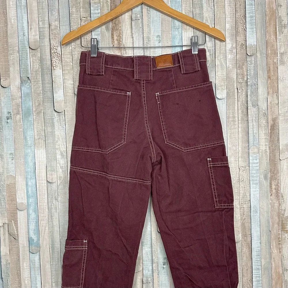 Urban Outfitters‎ 25 BDG High Waisted Denim Cargo Jogger Jean Pants Maroon Wine